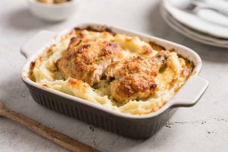 Mashed Potato Casserole With Crispy Chicken