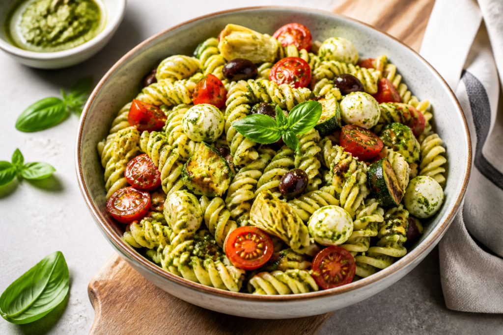 Italian Vegetarian Pasta Salad With Pesto