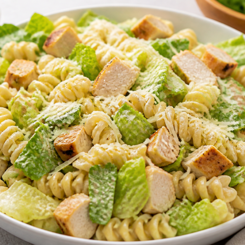 Chicken Caesar Pasta Salad with Crunchy Romaine