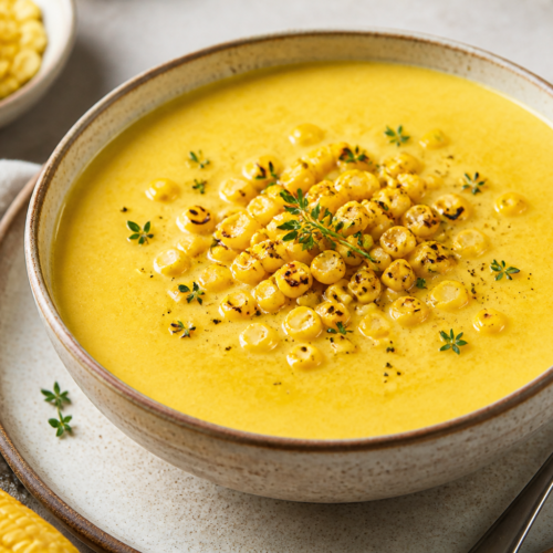 Creamy Corn Soup With Roasted Corn