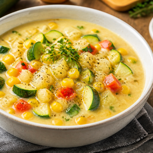 Corn Zucchini Chowder with Summer Vegetables